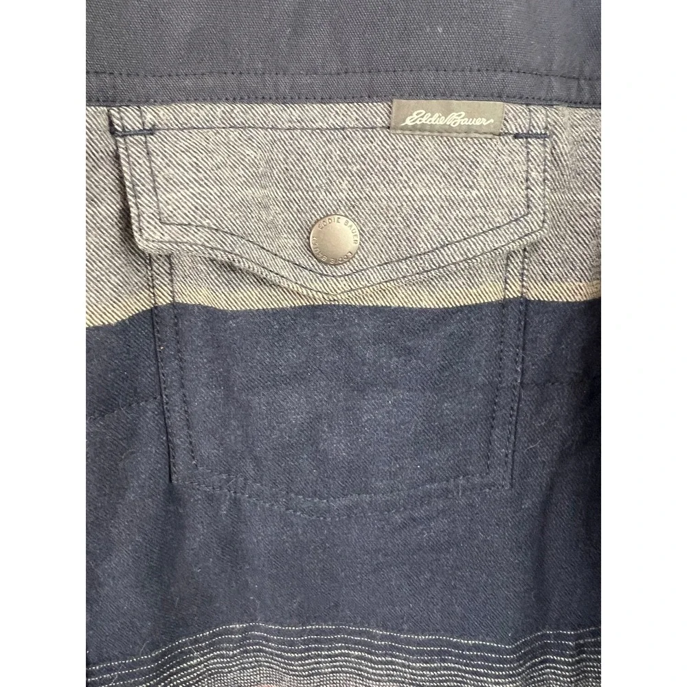Eddie Bauer Blue‎ Striped Flannel Shirt Jacket Mens SZ L Heavyweight Shacket